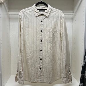 Banana Republic Button Down in Cream verticals black pinstripe size L
